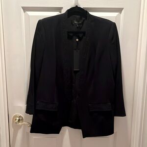 Kobi Halperin open front tuxedo type jacket, floral embellish sleeves, pockets